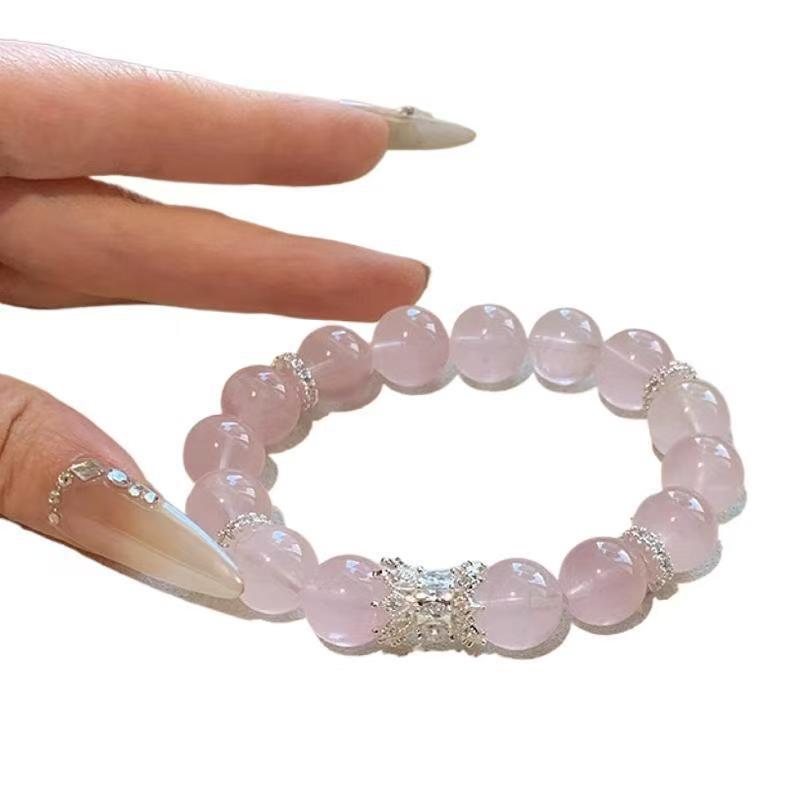 女性用の天然ピンククリスタルブレスレットアクセサリー、桃と富を引き寄せるビーズブレスレット、親友への高エネルギージュエリーギフト|undefined