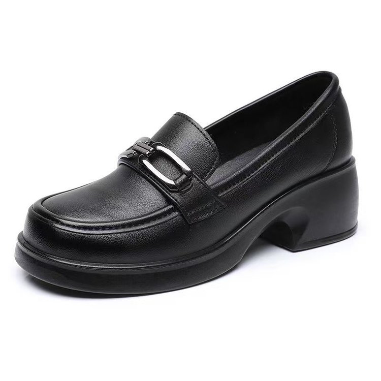 Zapatos Lofu de suela gruesa de suela blanda, zapatos de trabajo, mujeres 2024 otoño nuevos zapatos de tacón grueso, zapatos de cuero de estilo británico, un pie