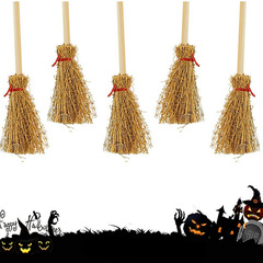 ハロウィーンのミニ赤いひものほうきは魔女を飾っておもちゃの部品の魔女を飾ります。
