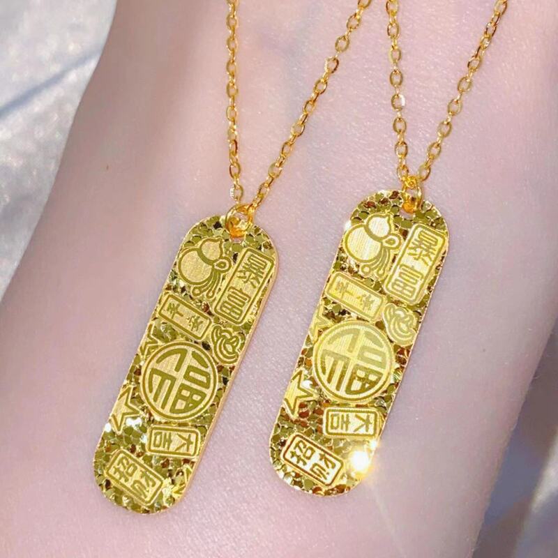 沙金饰品吉言碎冰冰吊坠项链女仿真金久不掉色时尚设计感首饰批发|undefined