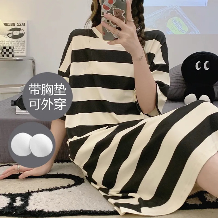 2024 verano pijama de mangas cortas cojín de pecho dibujos animados pijama dulce vestido suelto engordado ropa de hogar de tamaño grande