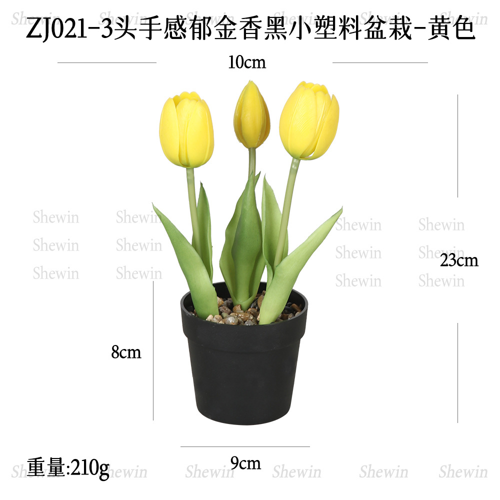 Planta Artificial de Tulipán en Maceta de Plástico de 3 Cabezas, PVC Blando, Tacto Real para Decoración del Hogar y Mesa