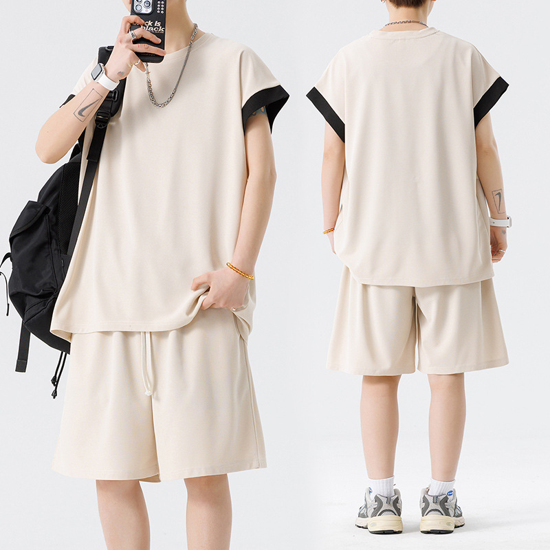 Set de camisetas de hielo de manga corta, pantalones cortos de dos piezas, ropa de moda para hombres adolescentes, ropa casual para hombres