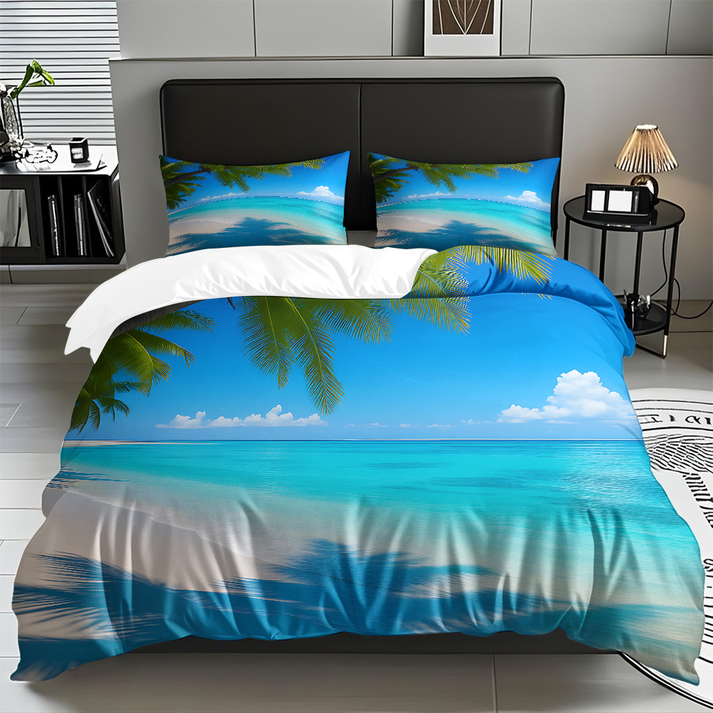 TEMU / JIT transfronterizo textil doméstico mar hermoso paisaje impresión colcha colcha de almohada fuente fábrica para la imagen se puede fijar