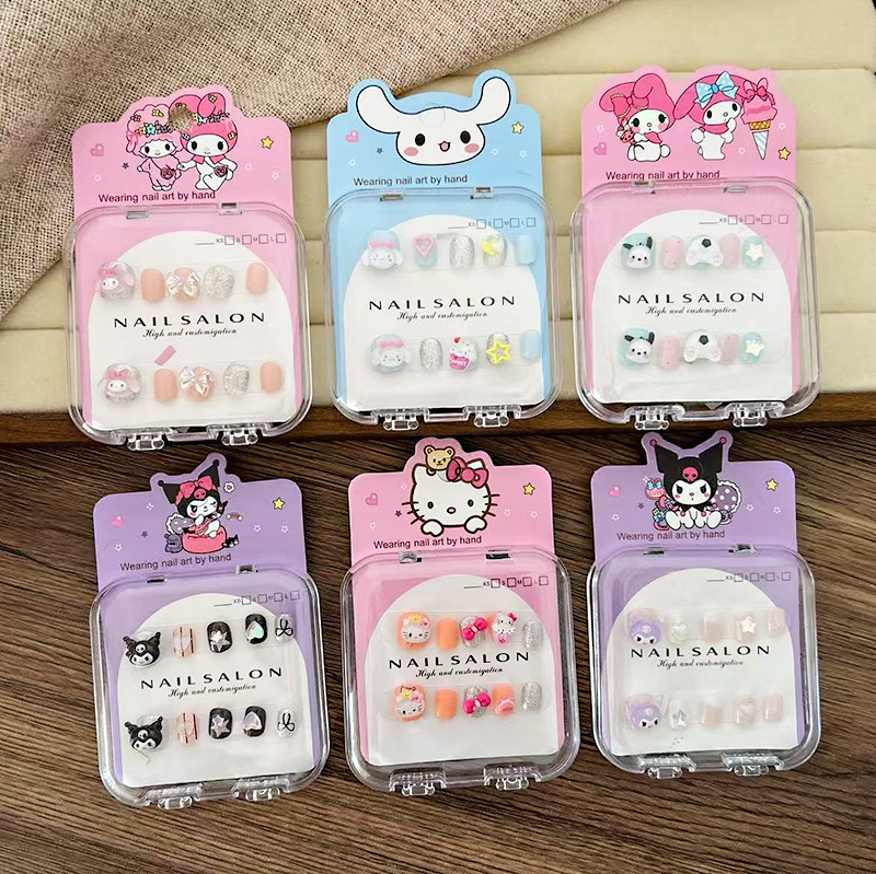 Girls' Beauty Nail Stickers Removable Girls' Beauty Nail Stickers Children's Cartoon Wearable Nail Stickers for Primary School Students