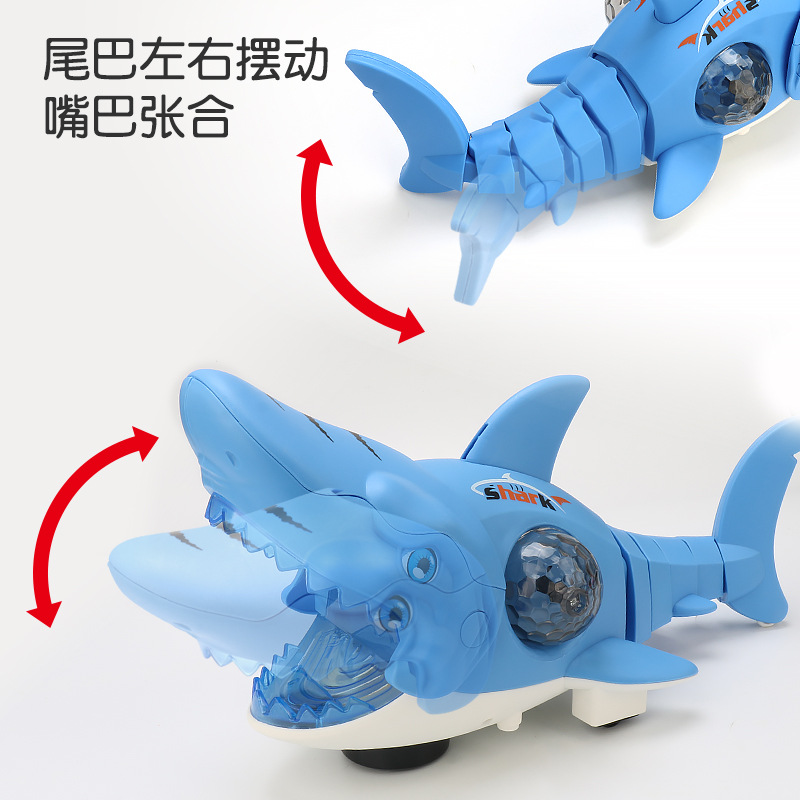 Transfronterizo amazónico eléctrico universal oscilante tiburones luces musicales coloridas boca abierta y cerrada oscilante peces juguetes para niños