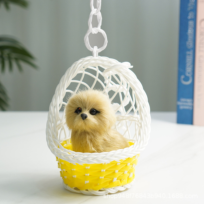 노란색 교수형 바구니 + 노란색 개가 짖습니다