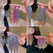 银针镶钻爱心渐变流苏耳环轻奢个性夸张耳钉设计感小众耳饰女批发