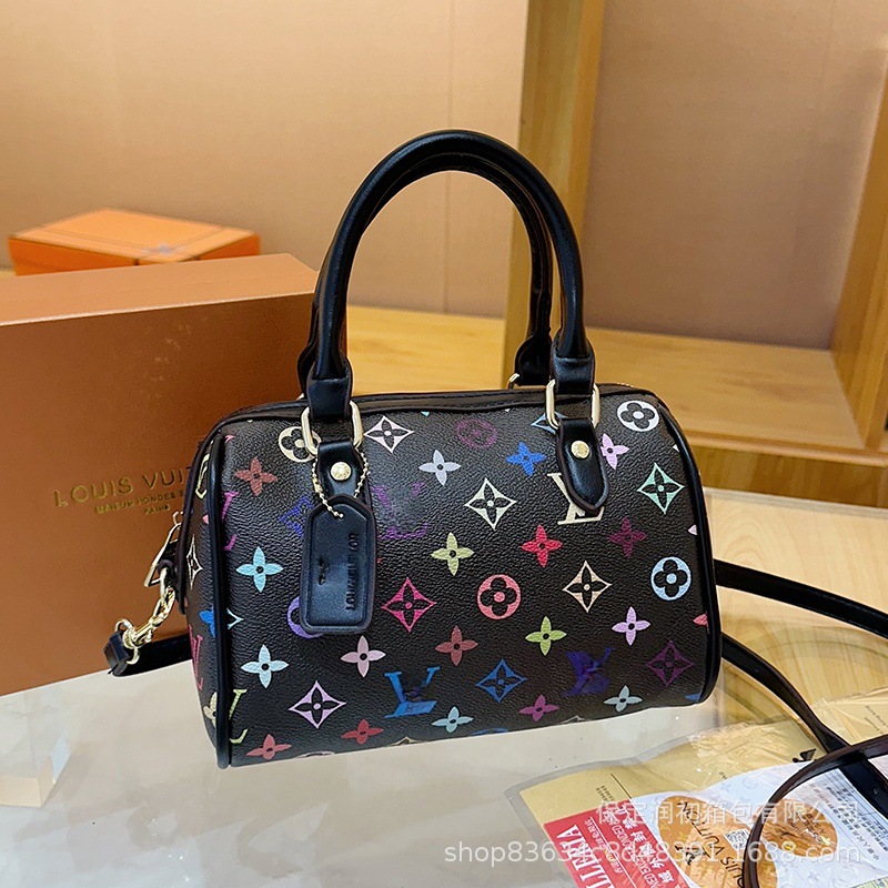 Vintage Monogram Boston Bag For Women - New Fashion Large Capacity Handbag, Versatile Shoulder & Crossbody Pillow Bag For Commuting - Thumbnail 2