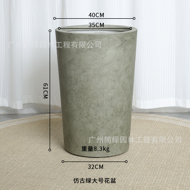 Maceta de barro de magnesio de alta gama de lujo ligero, estilo alto, gran planta verde simple, patio interior, tienda, villa, lavabo de arte de piso