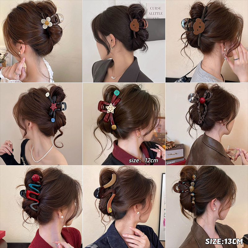 Lujo ligero, temperamento de alta gama, clip de agarre femenino 2025, nueva horquilla, placa de la parte posterior de la cabeza, gran cantidad de cabello, clip de tiburón, tocado