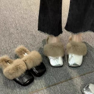 Flat Maomao Baotou Slippers Women's Autumn and Winter High-end Outer Wear 2024 New Style Chanel Style Indoor Warm Cotton Slippers