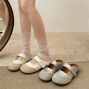 Popular Silver Retro Non-Slip Flats Toe Slippers for Women Summer Outer Wear 2025 New Style with Skirt Half Slippers Birkenstock Shoes