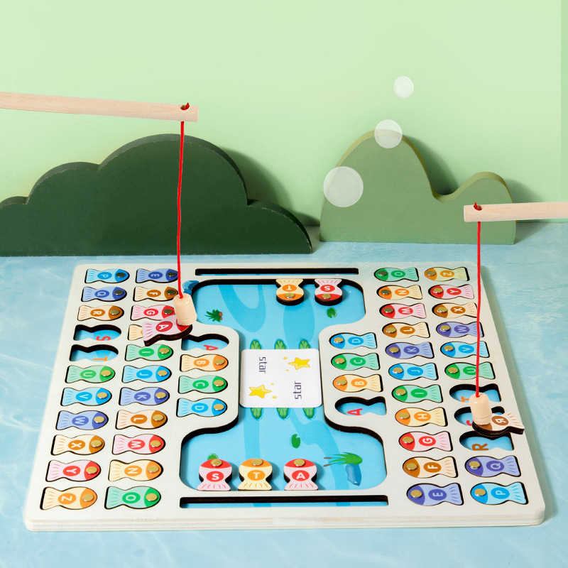 CPC alfabeto magnético juego de batalla de pesca madera para niños forma marina a juego educación temprana juguetes educativos al por mayor