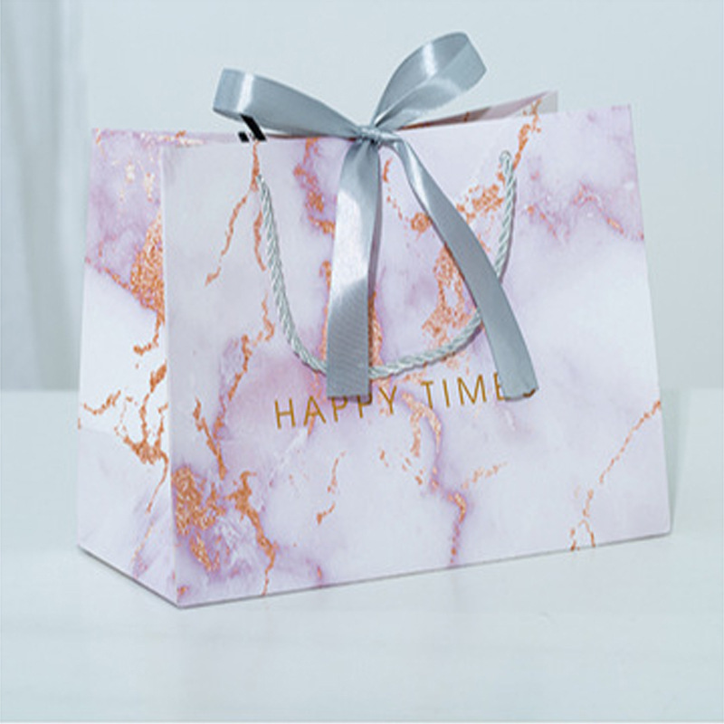 Logotipo personalizado al por mayor bolsa de regalo de mármol bolsa de papel bolsa de ropa bolsa de joyería bolso rosa