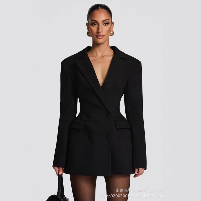 SDM196气质新品翻领显瘦长袖西服裙秋冬款一手货源批发women dres|undefined
