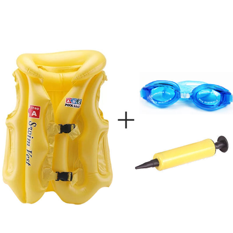노란색 수영복 + 수영 고글 + 펌프