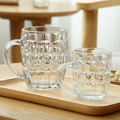 带把手菠萝玻璃杯家用茶杯简约玻璃杯啤酒杯大容量菠萝杯扎啤杯|ru