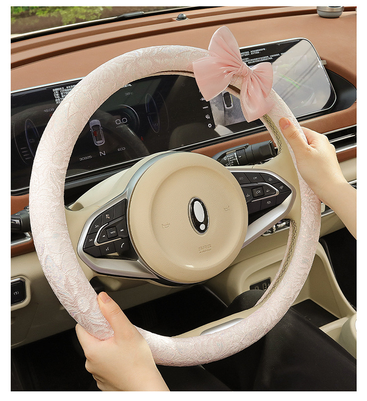 New Car Steering Wheel Cover for All Seasons and Summer, Non-Slip, Universal Fashionable Lace Female Cute Handlebar Cover, Cross-Border Supply