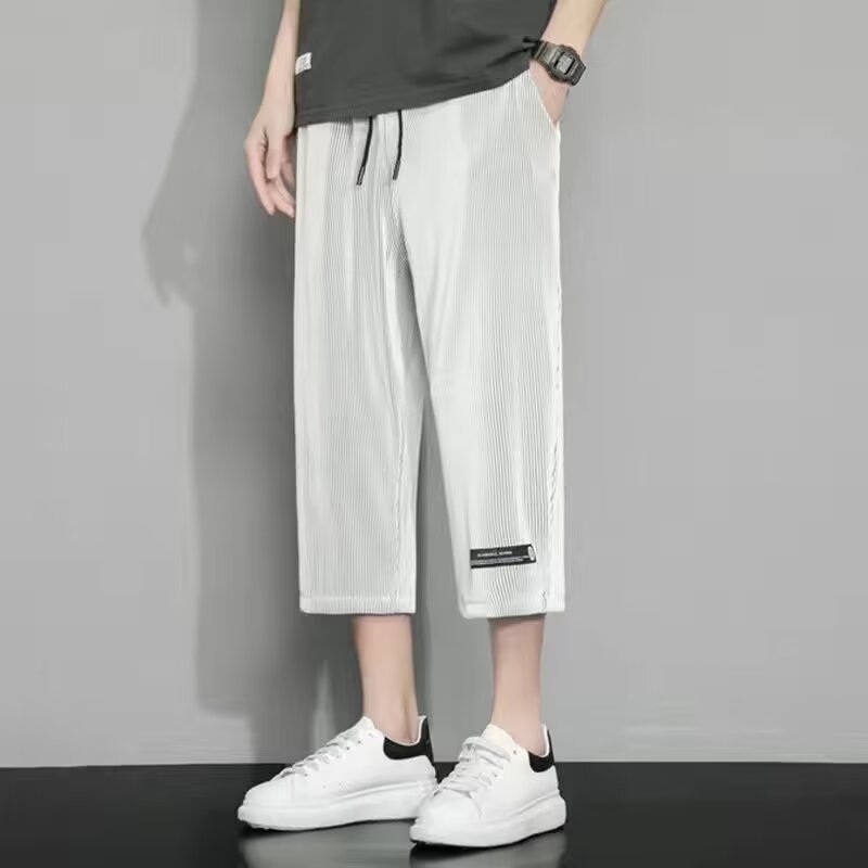 Japanese-Style Drapey Cropped Pants for Men, Spring and Autumn Thin Large Size Loose Casual Over-The-Knee Shorts, Trendy Brand Stylish Straight-Leg Pants