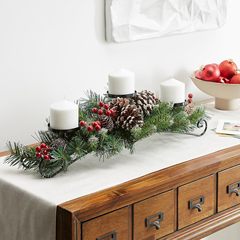 クリスマス燭台シミュレーション冬青果紅果松針3穴燭台ろうそくカップ装飾クリスマス燭台