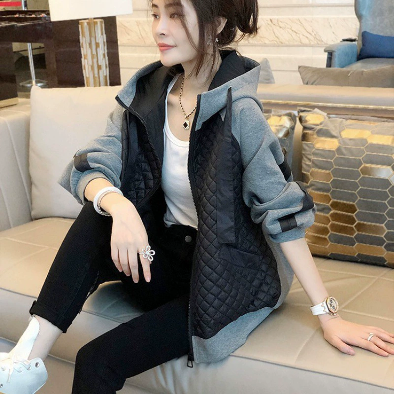 Черная куртка с капюшоном и строчкой, женская мода, Свободный Повседневный бейсбольный костюм, Топ