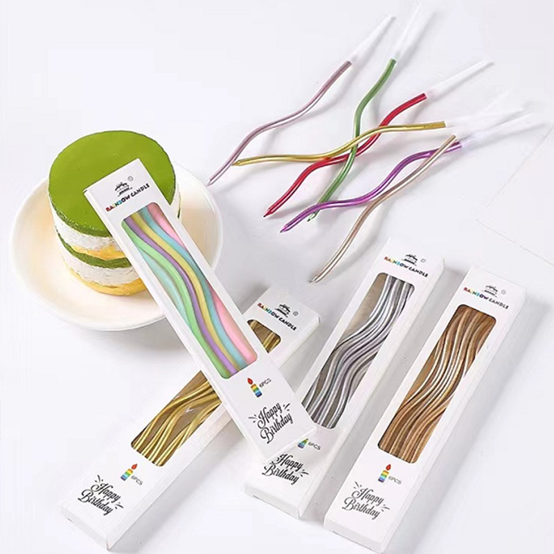 Fabricantes suministro pastel postre hornear pastelería decoración colorida vela curva oro aerosol Arco Iris cumpleaños vela al por mayor