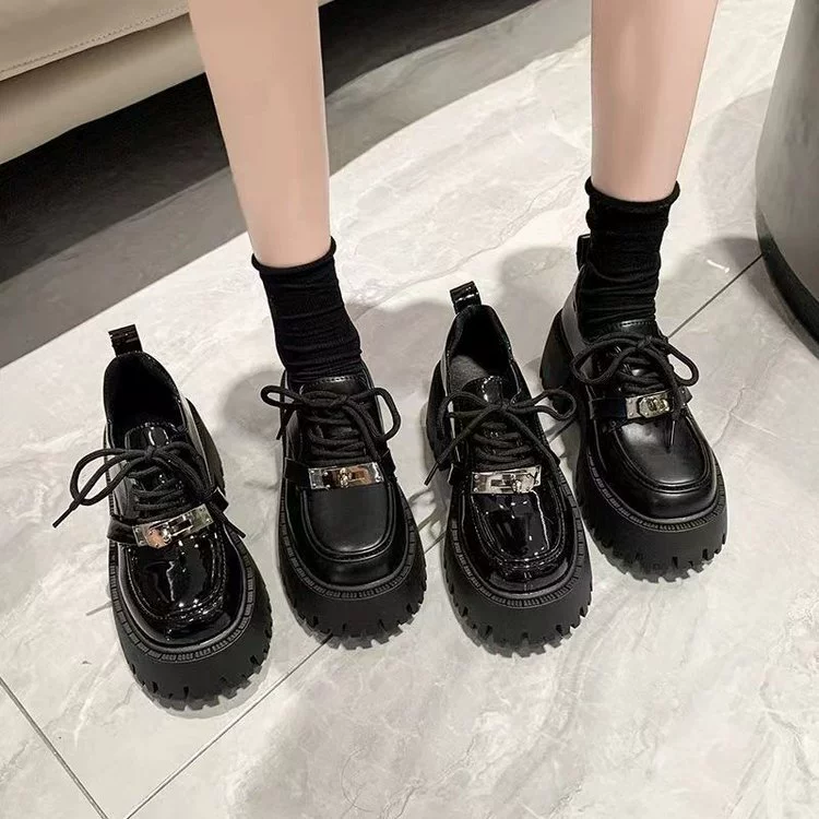 Универсальные Лоферы Mary Jane, женские кожаные туфли, новинка весны 2024 года, Модные Яркие туфли на платформе на толстом каблуке и шнуровке