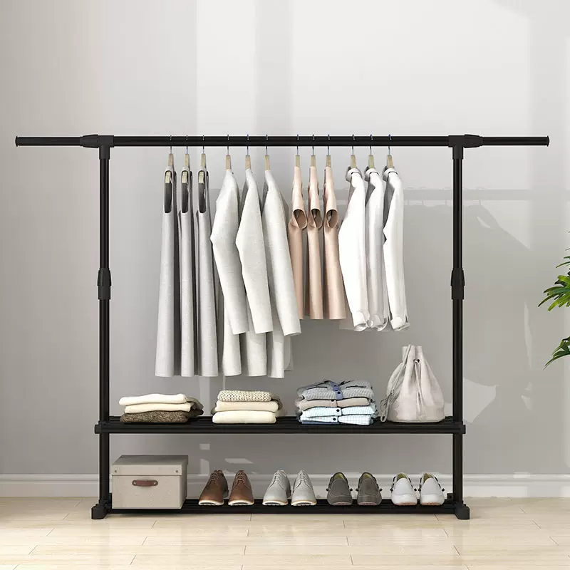 Single‑Pole Adjustable Clothing Rack, Foldable with Shelves, 68–150 cm Options