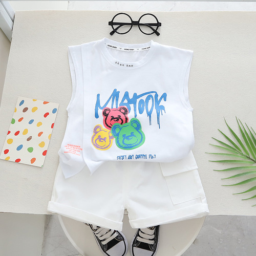 Children's vest suit boys thin Korean style children's clothing baby clothes summer girls two-piece set children's summer clothing trendy