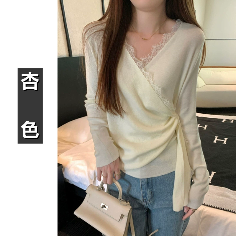 NUNBAI Demi-season lace small design knitted long-sleeve, Korean style, trend of season
