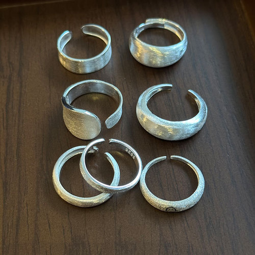 S925 Pure Silver Brushed Ring Set Layered Mixed Batch Option Shiny Silver Sandblasting Process Index Finger Ring Wholesale
