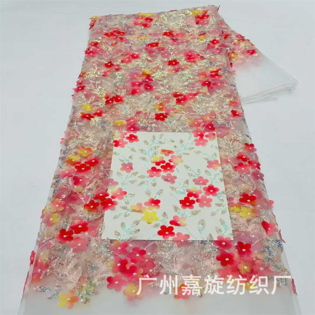 Inventario fresco pequeño láser gradiente pequeño ciruela tela de malla sequinilla bordada ropa infantil vestido vestido vestido tela