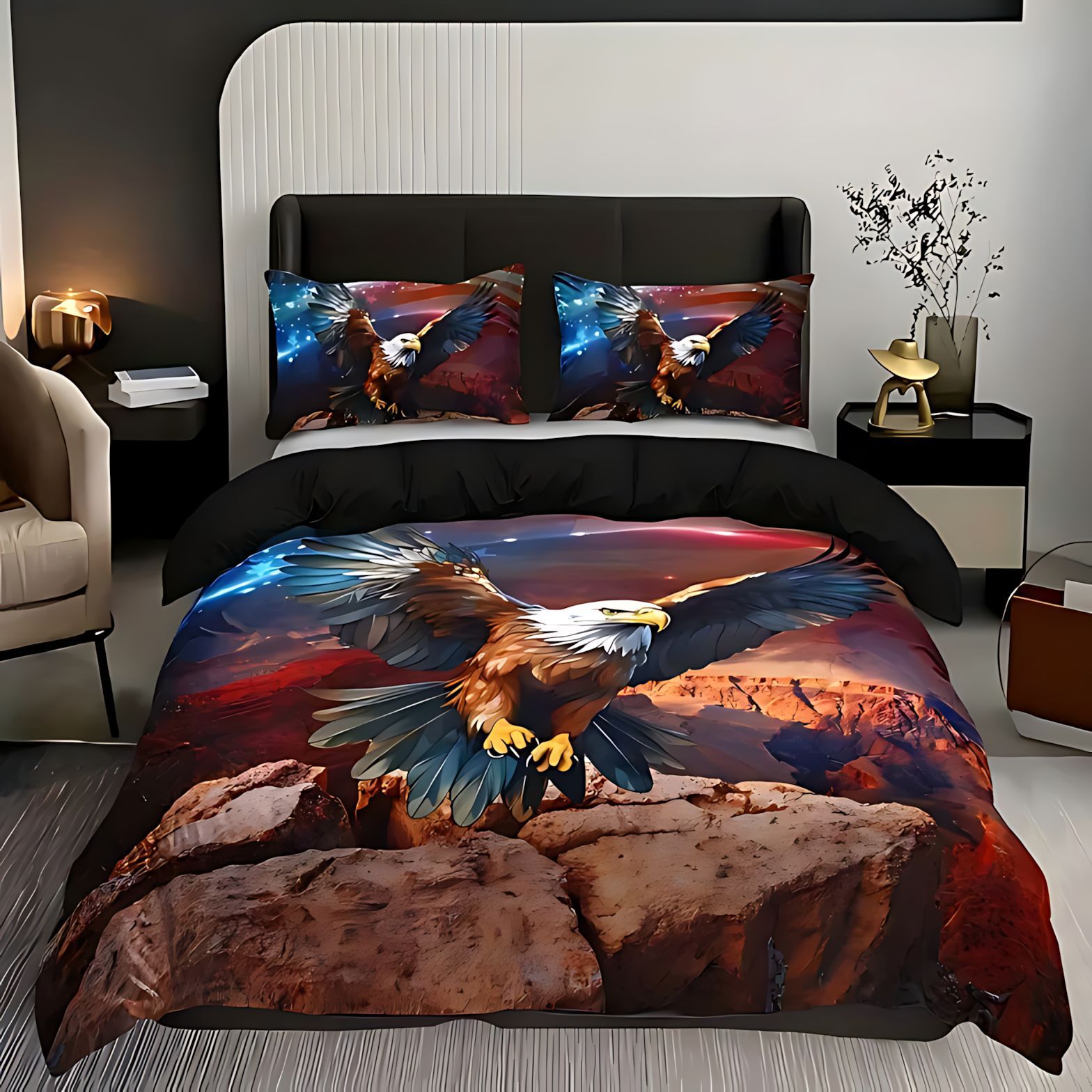 TUME / JIT Transfronterizo Textile Home Eagle tema impresión digital 3D edredón conjunto de ropa de cama fuente fabricante