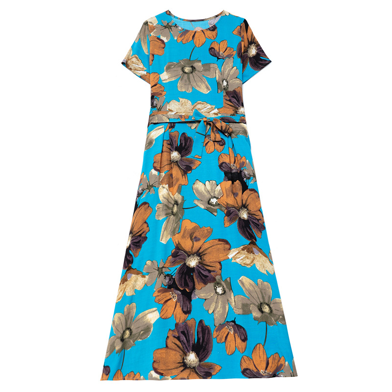 Cotton and Linen dress Women's Mid-length Summer 2025 New Short-sleeved Young Mother's Cotton Silk Elegant Long Skirt