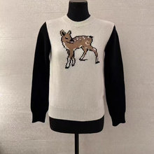 南油高定25早秋新品小香风拼色立体小鹿减龄休闲羊毛长袖针织衫