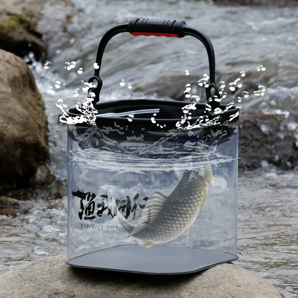 Fishing transparent bucket live fish bucket folding competitive portable bucket thickened fish protection bucket fish box fish bucket Outdoor