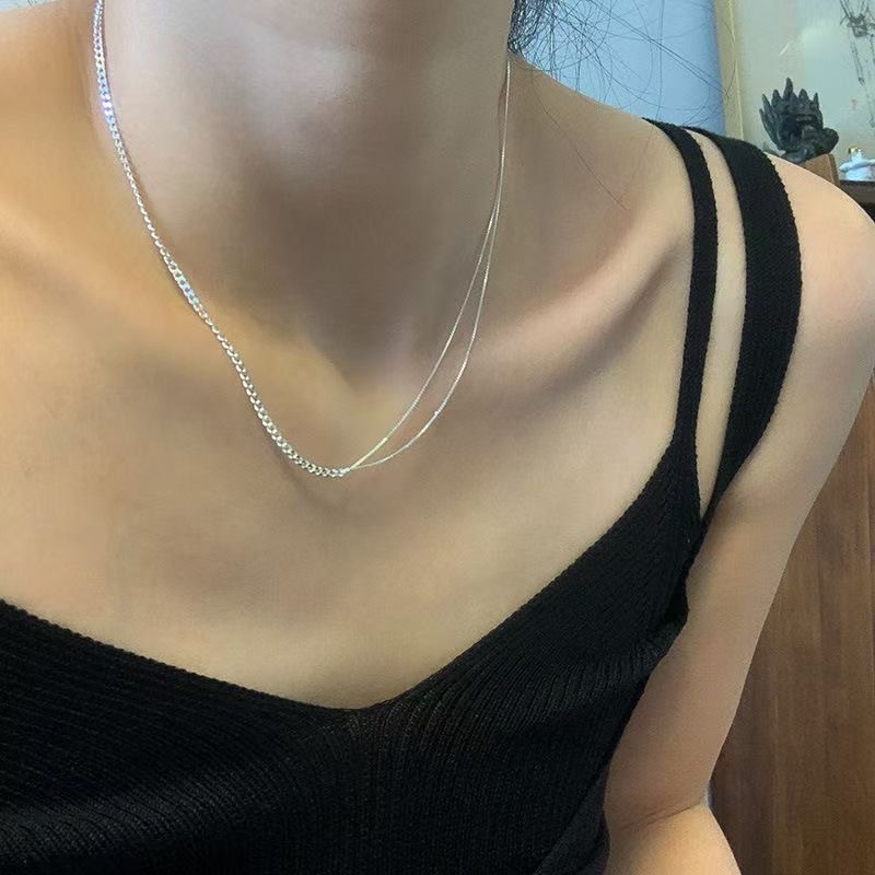 Asymmetric Patchwork Double Layer Necklace Minimalist Style_voghion.com