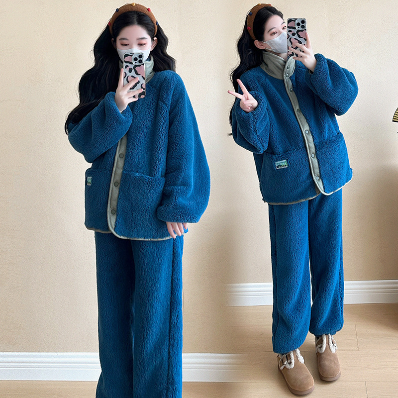 实拍孕妇加绒加厚孕妈妈穿搭秋冬套装家居服外穿|undefined