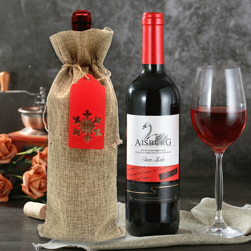 12 piezas arpillera bolsa de vino traje arpillera bolsa de regalo copo de nieve Kraft etiqueta de papel banquete de boda ciego bolsa de degustación de vino