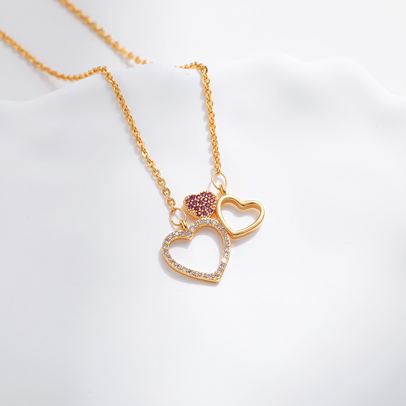 Daily Occasion Copper Material Simple Style Heart Shape Copper Zircon Pendant Necklace In Bulk
