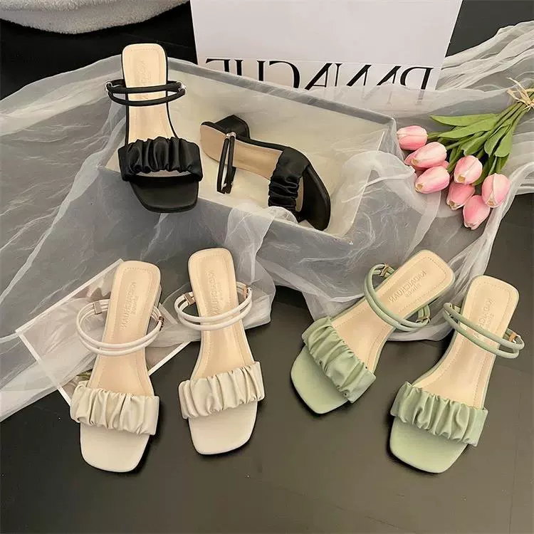 Фея ветряные сандалии на каблуках женский 2024 летний новый внешний вид толстый каблуке сетка красный французский каблуц модные холодные тапочки