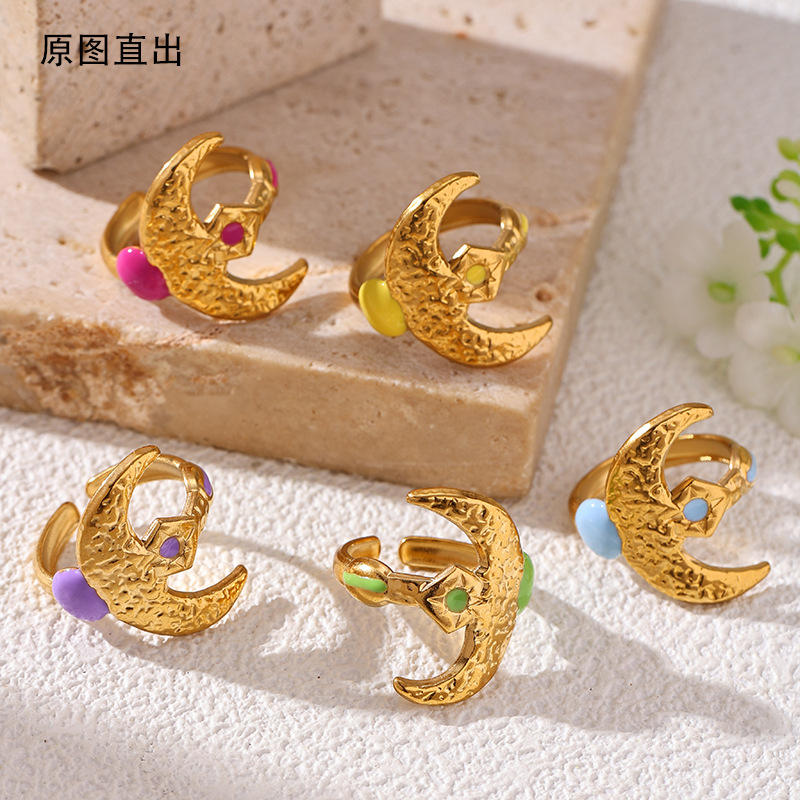 TENA Europa y América Italia clásica viento estrella luna diseño de modelado anillo de goteo personalidad joyas al por mayor