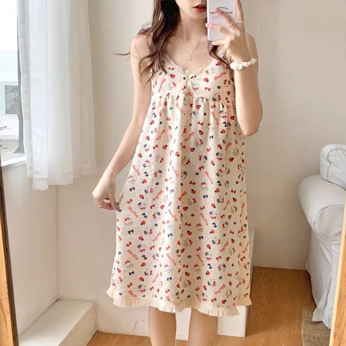 Pijamas con cojín de pecho, pijamas de mujer, falda suelta, estilo coreano, lindos dibujos animados, ropa para el hogar, pijamas transfronterizos.