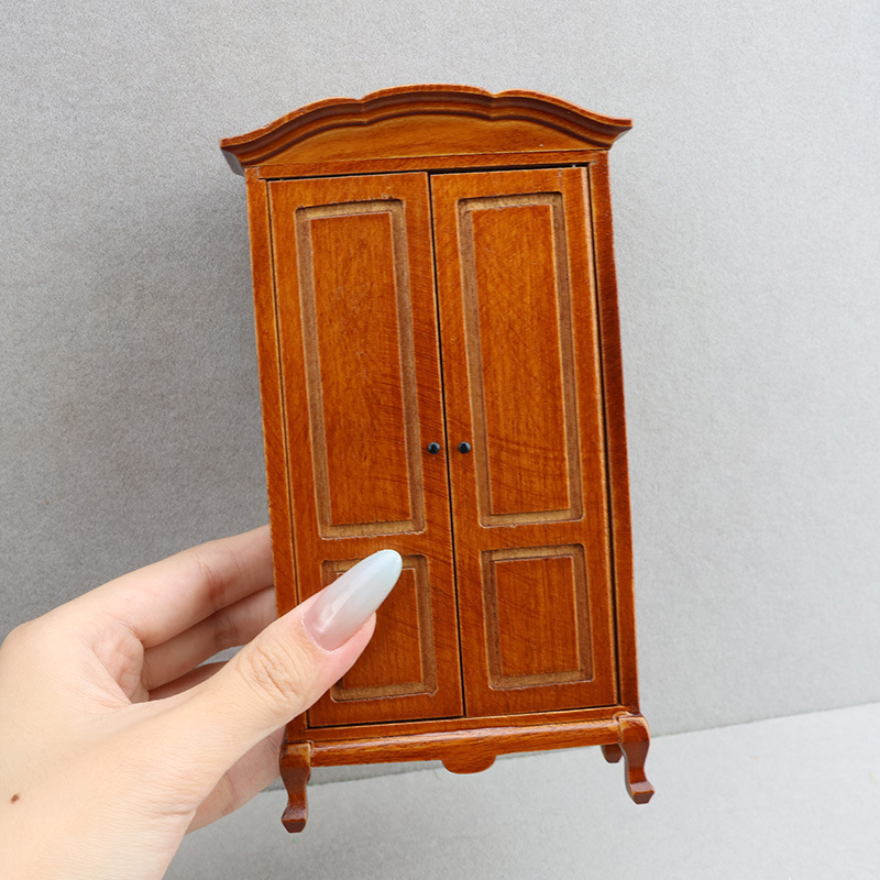 1:12娃娃屋DOLLHOUSE纯手工迷你柜子家具场景欧式复古栗色衣柜|undefined