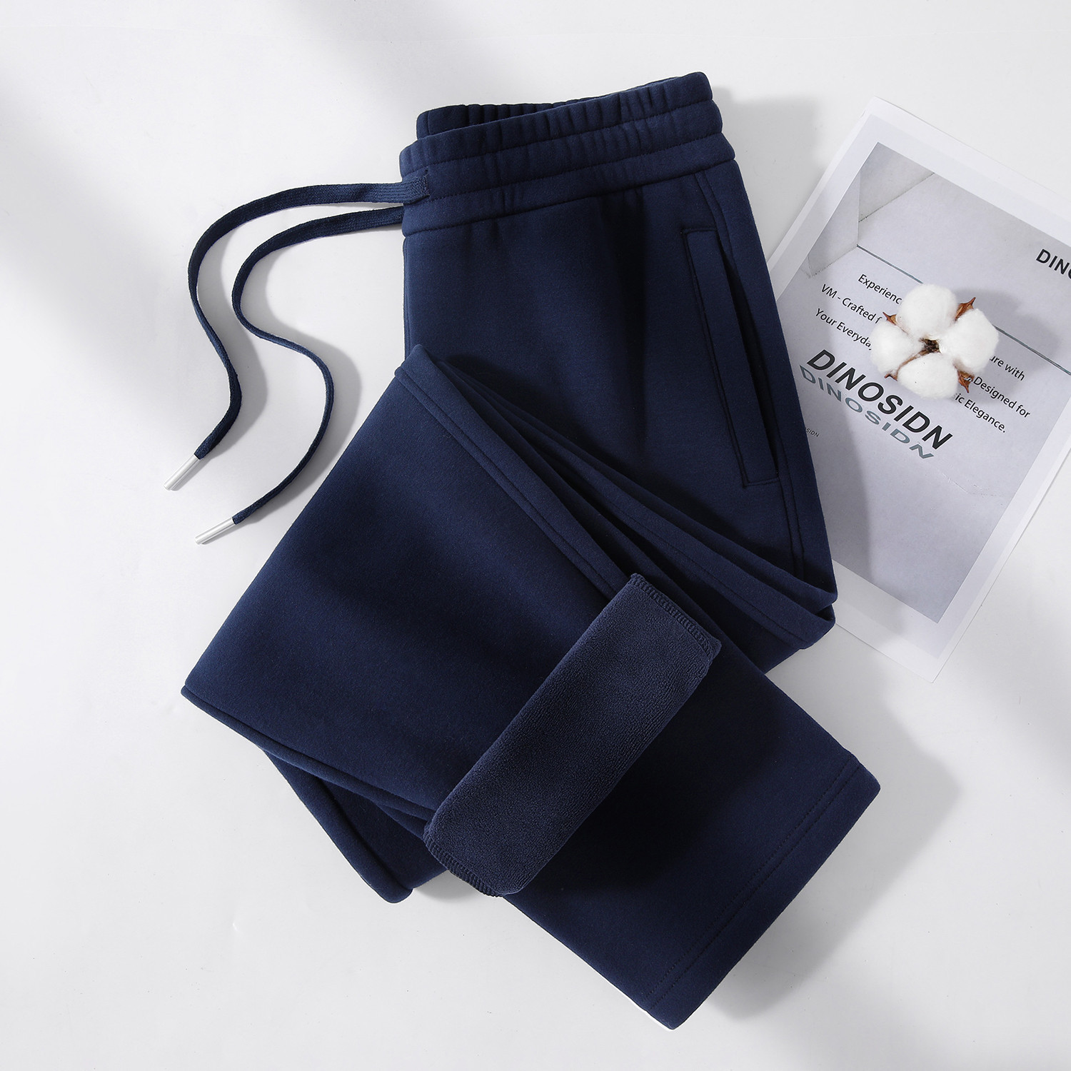 Autumn and Winter Pure Cotton Fleece-Lined Thick Straight-Leg Pants Trendy Casual Sweatpants High-Waisted Sports Pants Women's Slim Fit Soft Pants Mom