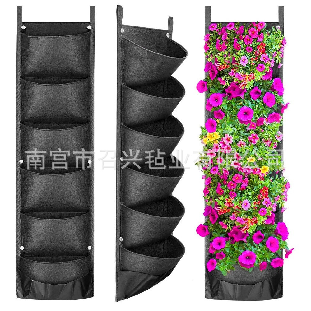 Cross border Large 6 pocket felt Planting Bag green Garden Wall Planting Bag vertical suspension Planting Bag