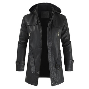 2024 Export New Men's Casual Fashion Leather Jacket 5U Hooded Slim Young Men's Leather Jacket Dl335-5100