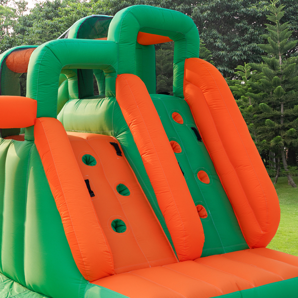 Dr. Dolphin Home Spray Doble tobogán Castillo inflable Parque de atracciones para niños Trampolín pequeño para jugar con el agua Fuerte inflable antideslizante