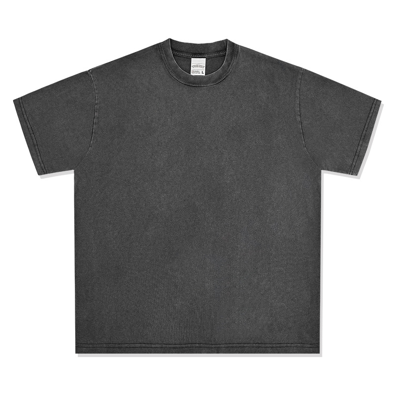 Camiseta de manga corta retro desgastada de algodón pesado transfronterizo 260G versión de lavado de agua suelta cuello redondo de moda base lisa T